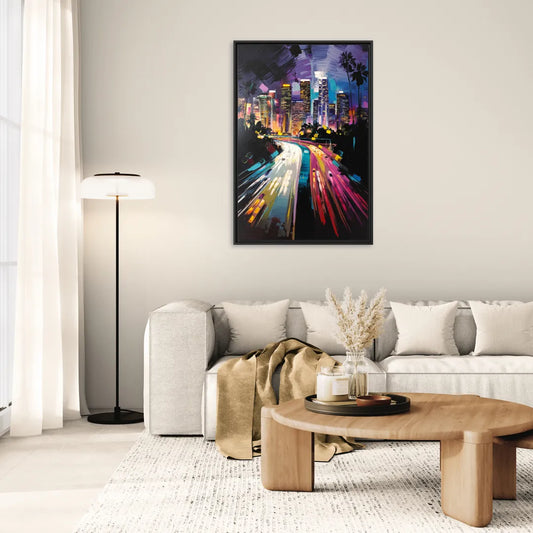 Los Angeles Urban Cityscape - Living Room Black Frame Canvas