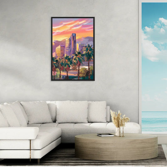 Corona Skyline Sunset - Living Room Black Frame Canvas