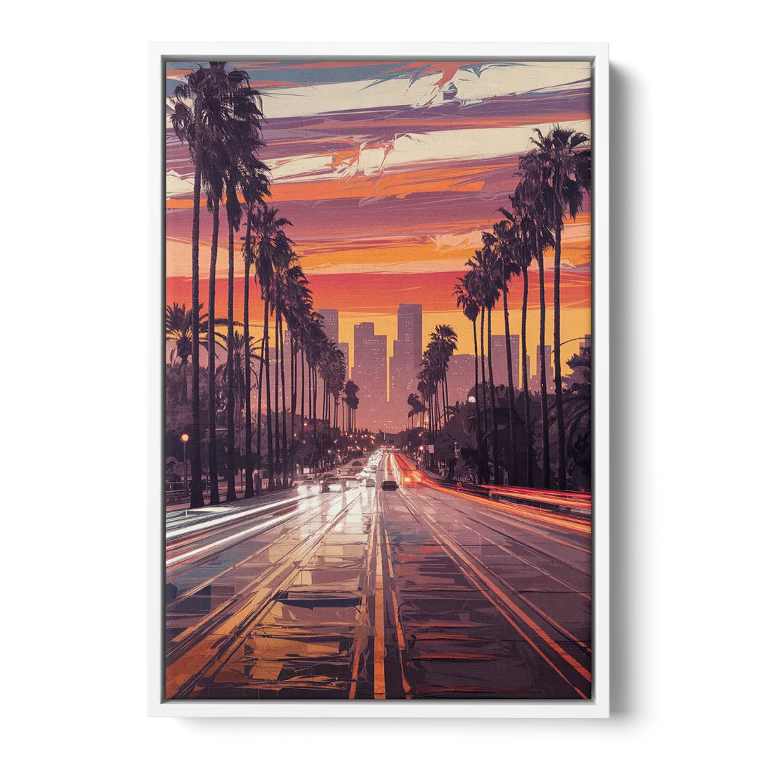 Los Angeles Sunset Boulevard - White Frame Canvas