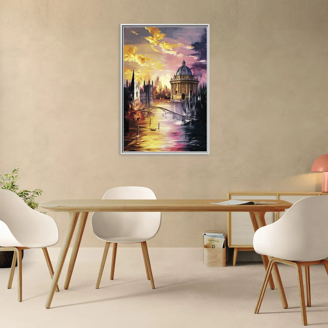 Oxford Cityscape Sunset - Living Room White Frame Canvas