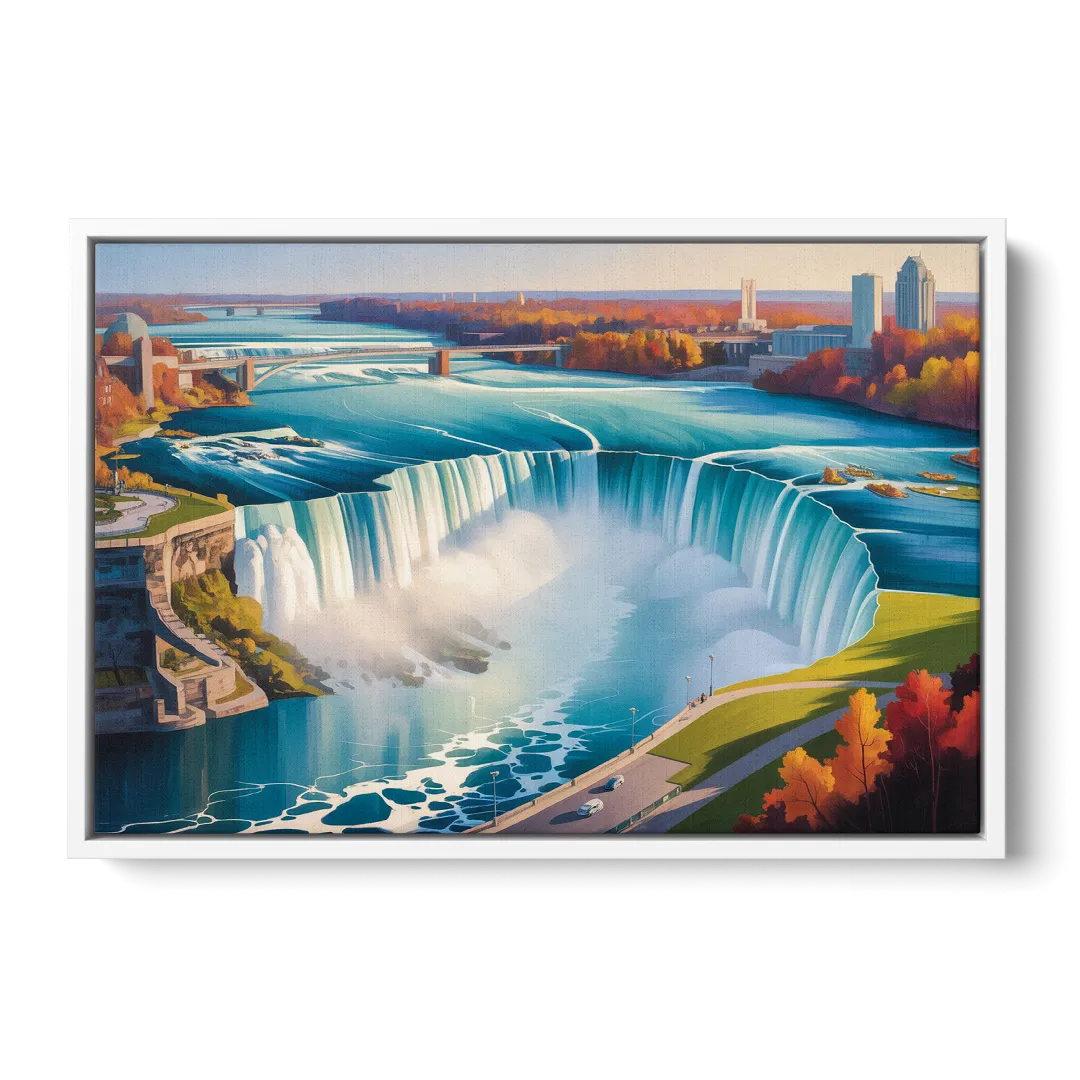 Niagara Falls from Above - White Frame Canvas