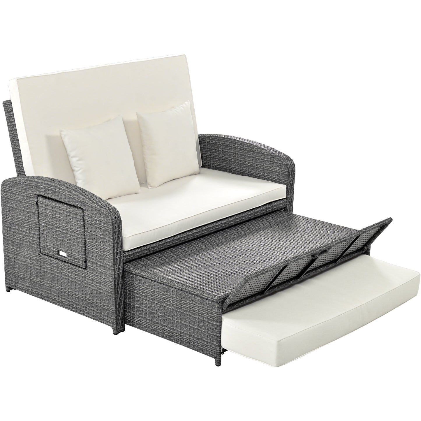 Elegant PE Wicker Double Chaise Lounge - 2-Person Patio Daybed with Recliner