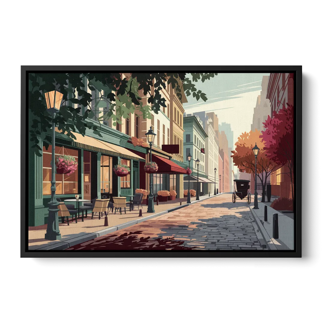 Franklin Vintage Streets - Black Frame Canvas