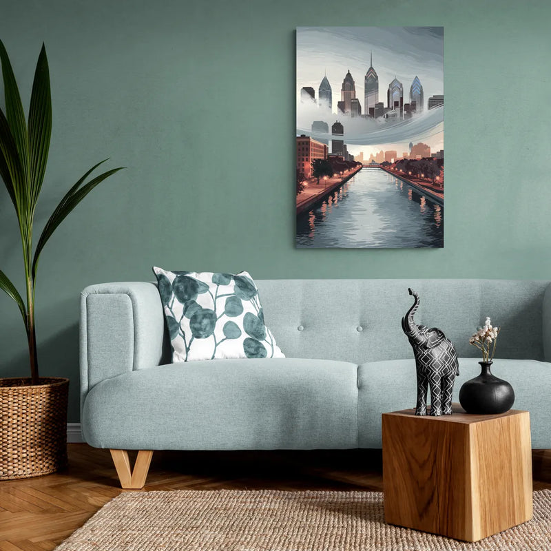 Philadelphia Skyline in Fog - Canvas Wall Art Living Room