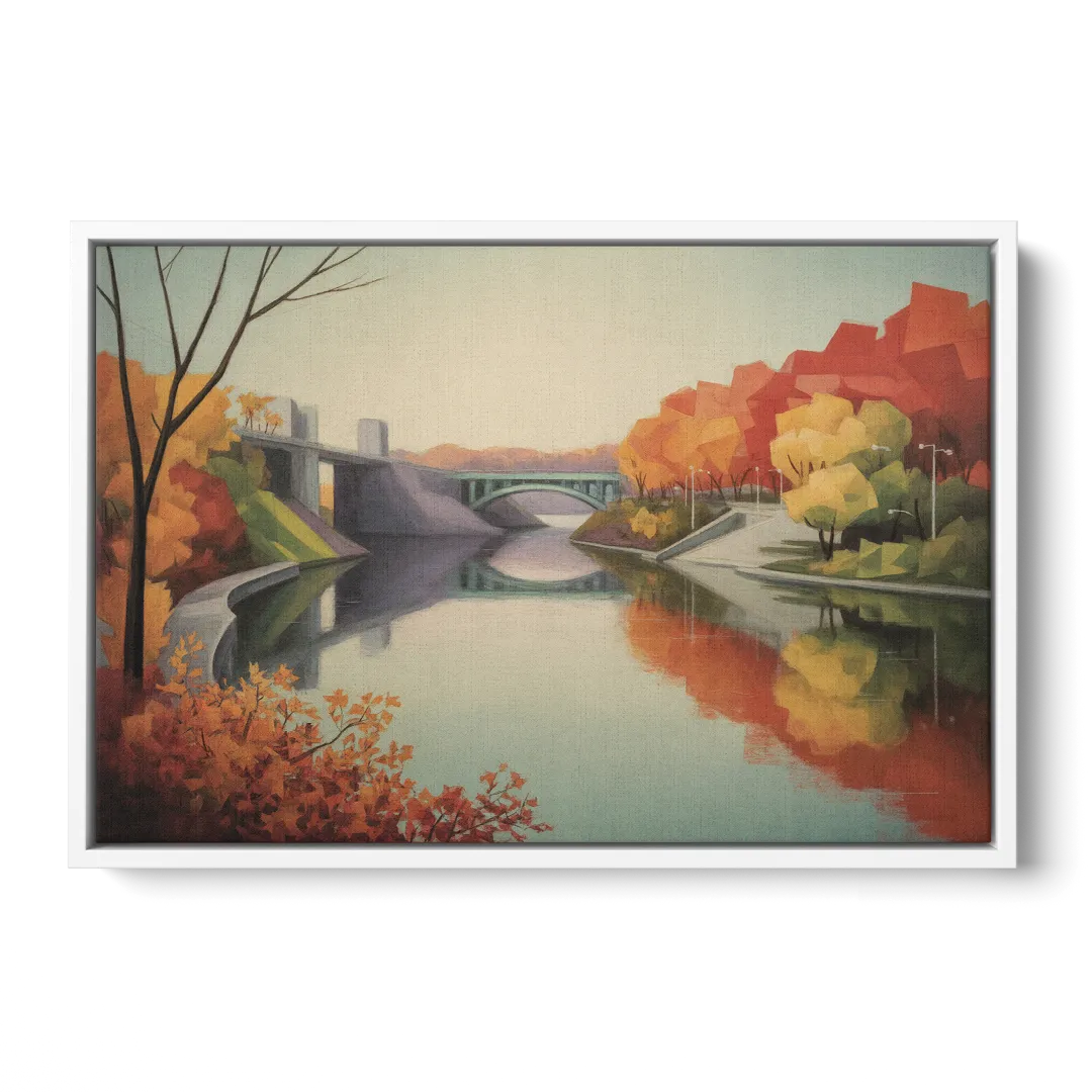 Niagara Parkway Autumn Scenic - White Frame Canvas
