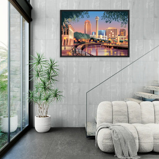 San Antonio Downtown Vibes - Living Room Black Frame Canvas