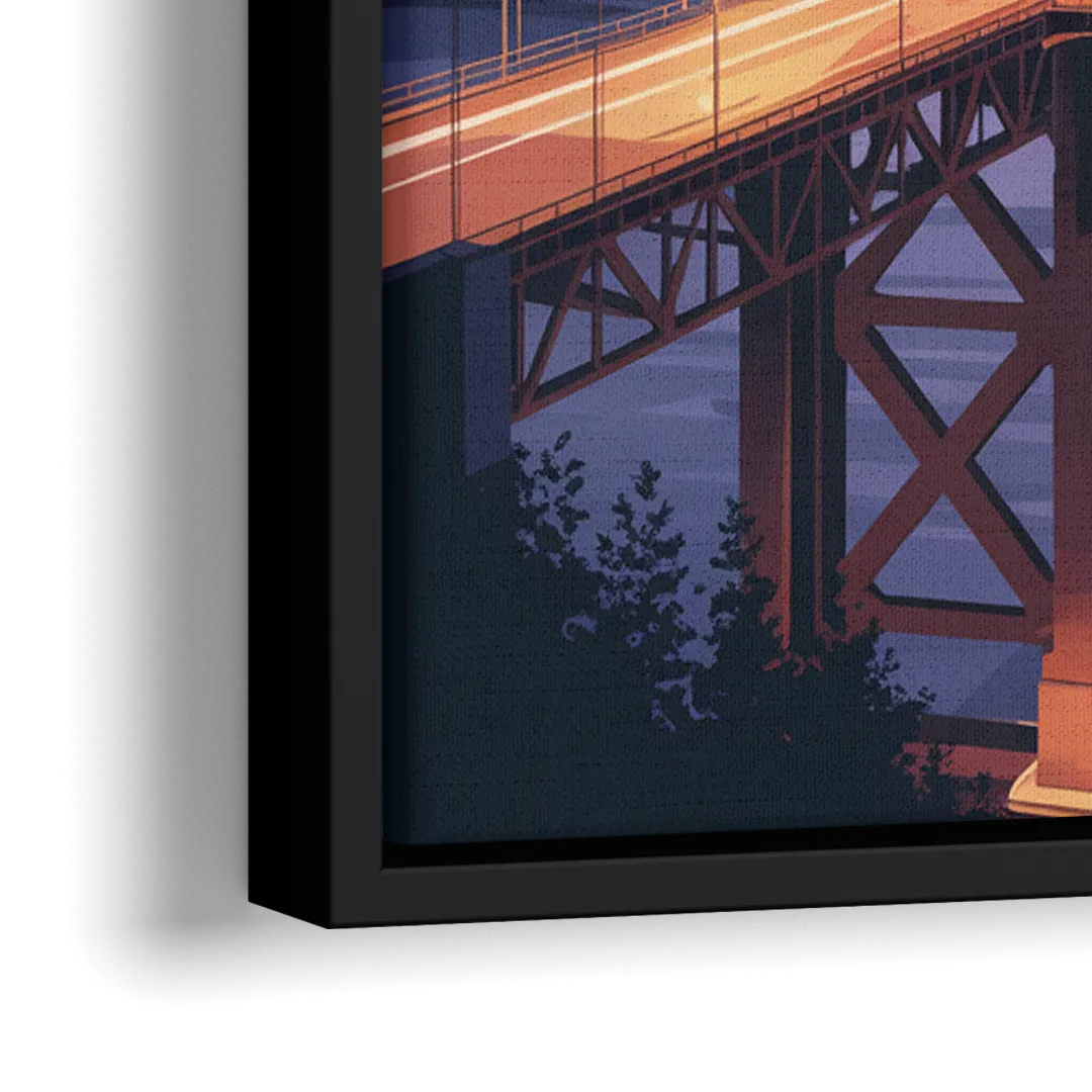 Lions Gate Bridge Twilight - Close-Up Black Frame Canvas