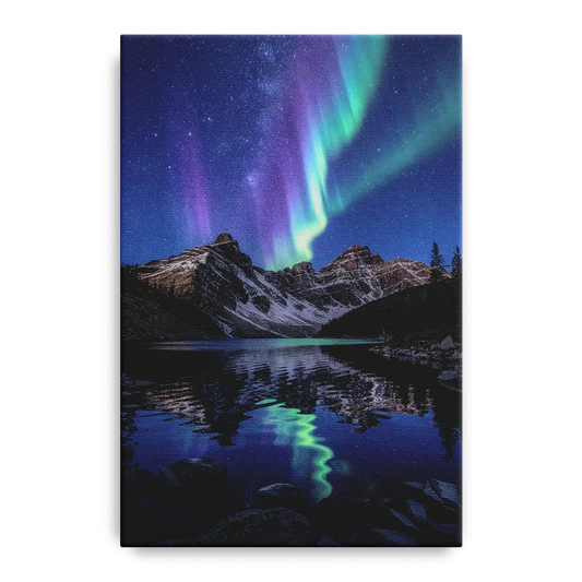 Aurora Mountain Reflection - Canvas Wall Art