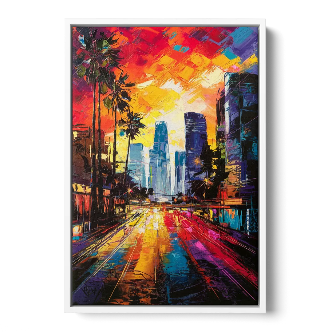 Los Angeles Vibrant Street Art - White Frame Canvas