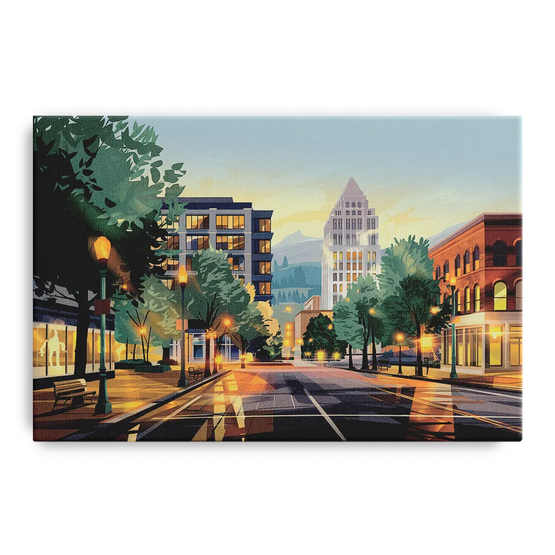 Eugene Cityscape Downtown - Canvas Wall Art