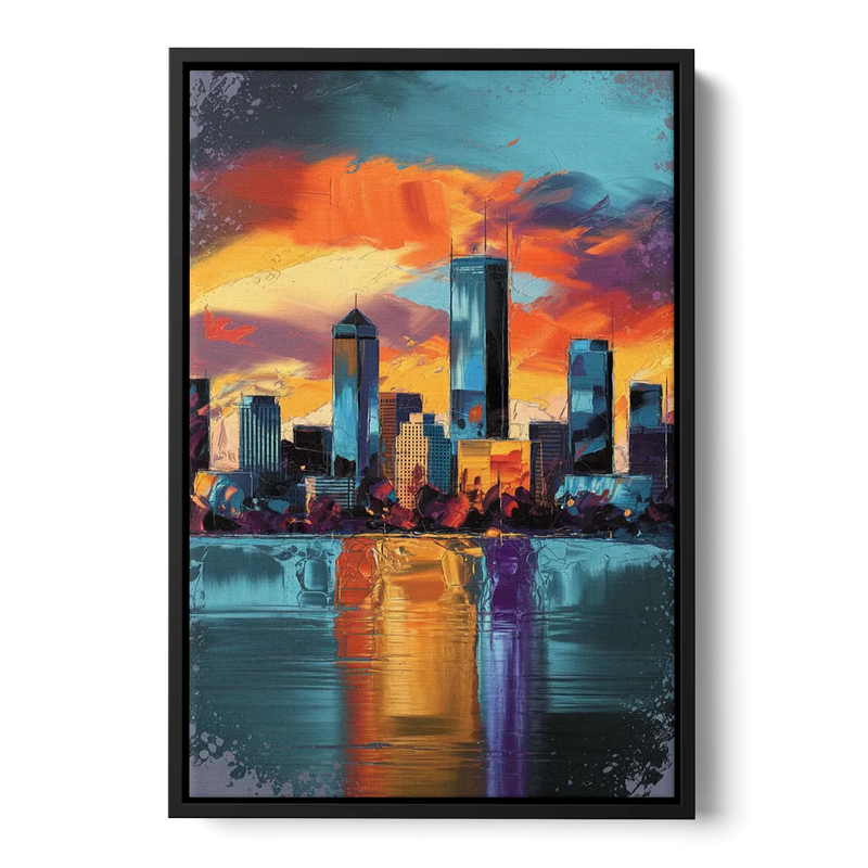 Oklahoma City Skyline Reflection - Black Frame Canvas