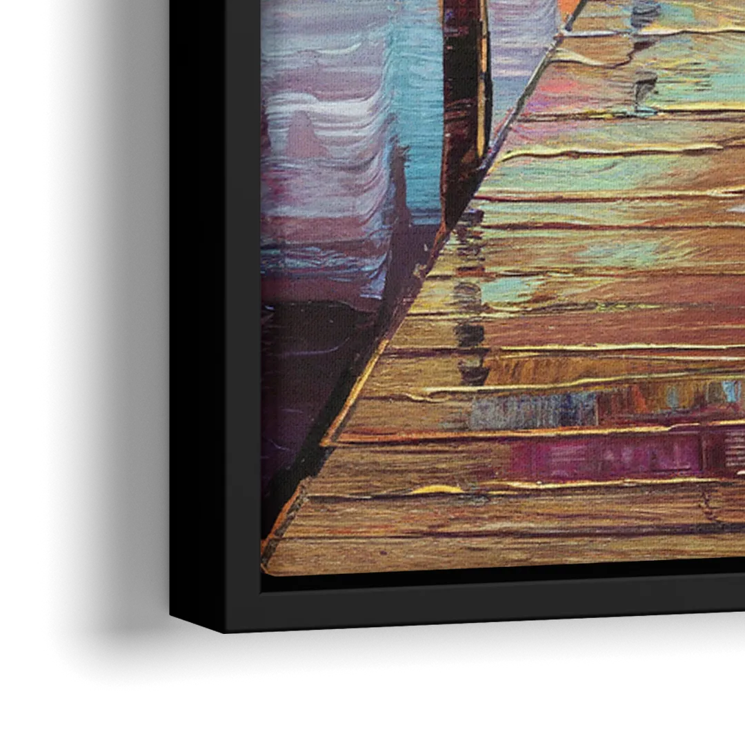 Charleston Harbor at Sunset - Close-Up Black Frame Canvas