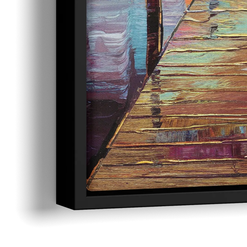 Charleston Harbor at Sunset - Close-Up Black Frame Canvas