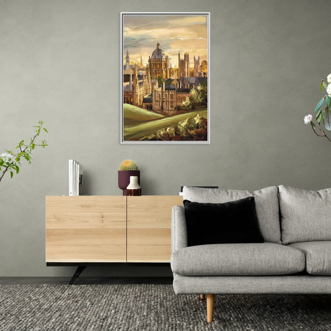 Oxford Dreaming Spires - Living Room White Frame Canvas