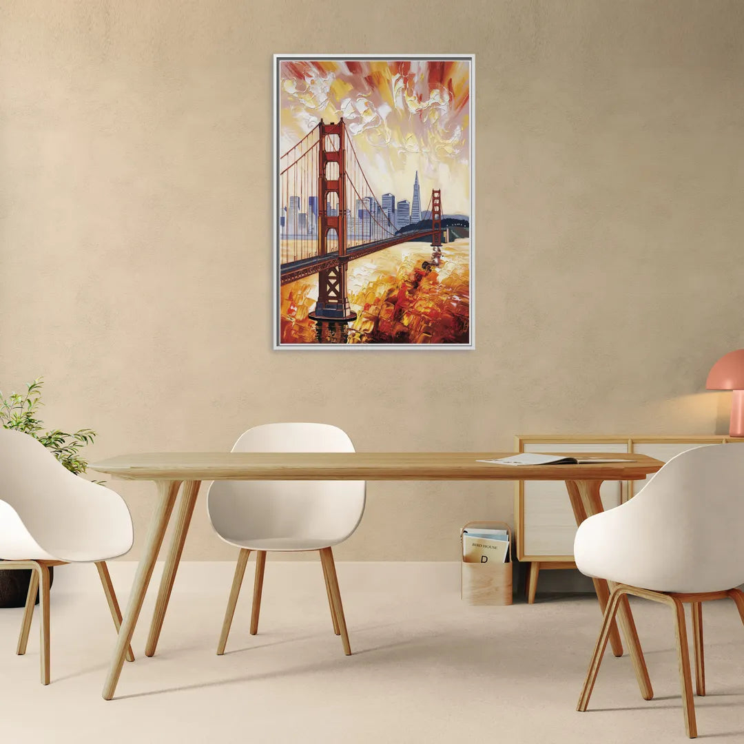 San Francisco Skyline Silhouette - Living Room White Frame Canvas