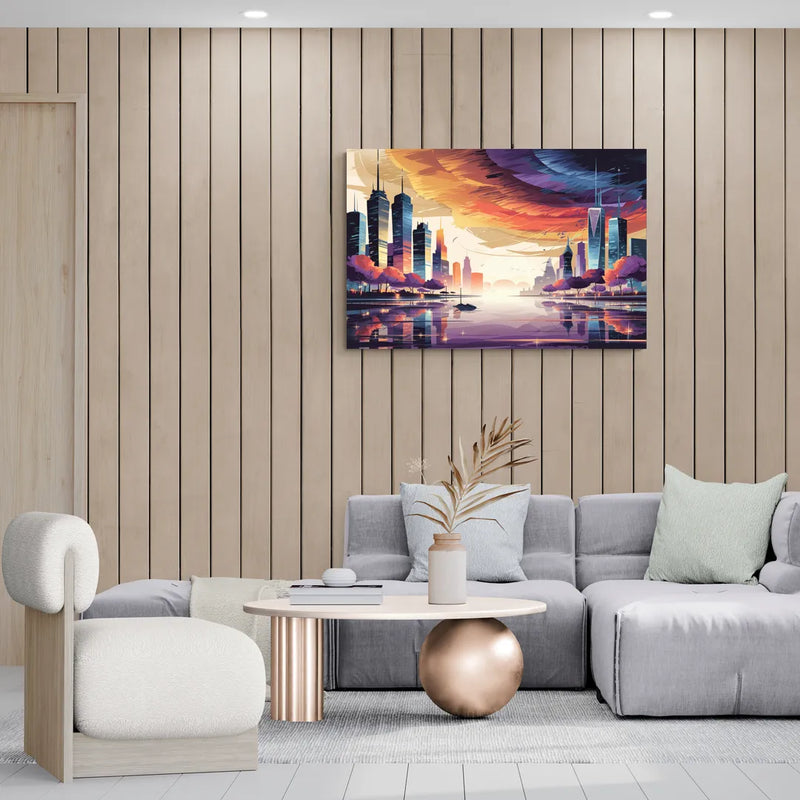 Garland Cityscape Sunset Horizon - Canvas Wall Art Living Room