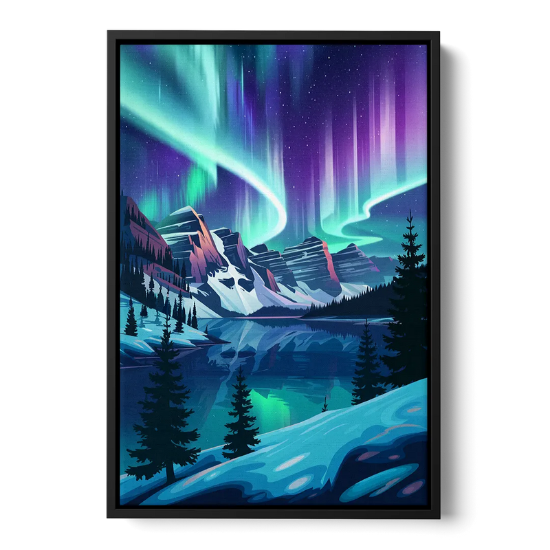Aurora Night Horizon - Black Frame Canvas