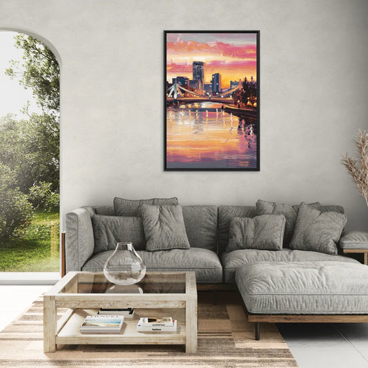 Des Moines Scenic Riverfront - Living Room Black Frame Canvas
