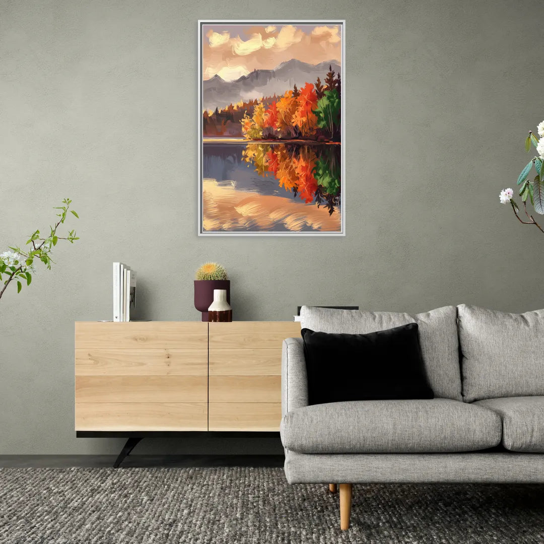 Lake Placid Scenic Reflections - Living Room White Frame Canvas