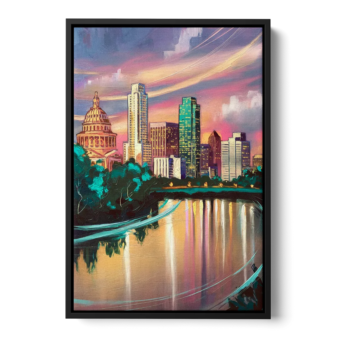 Austin Vibrant Skyline - Black Frame Canvas