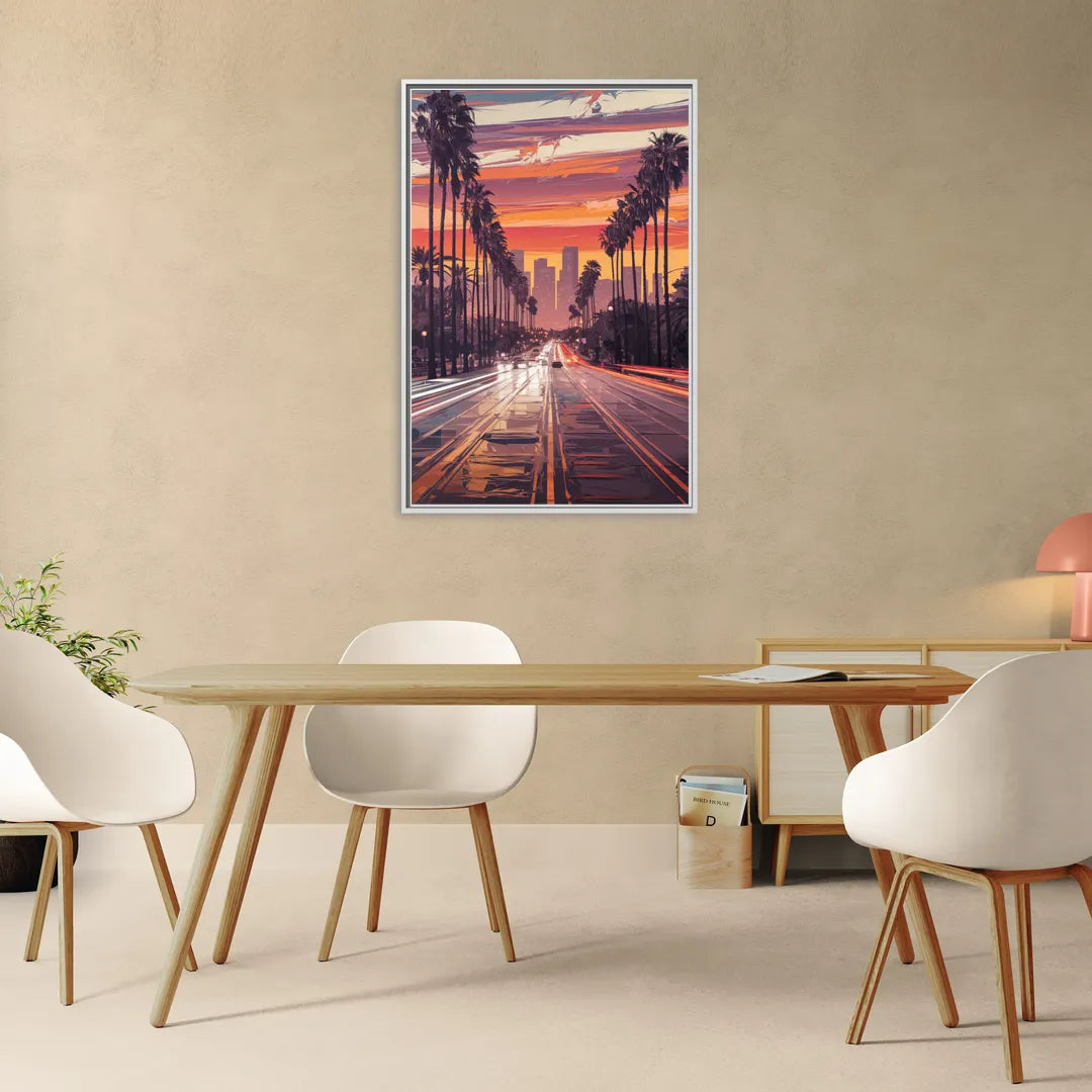 Los Angeles Sunset Boulevard - Living Room White Frame Canvas