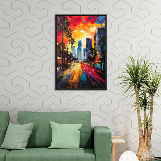 Los Angeles Vibrant Street Art - Living Room Black Frame Canvas