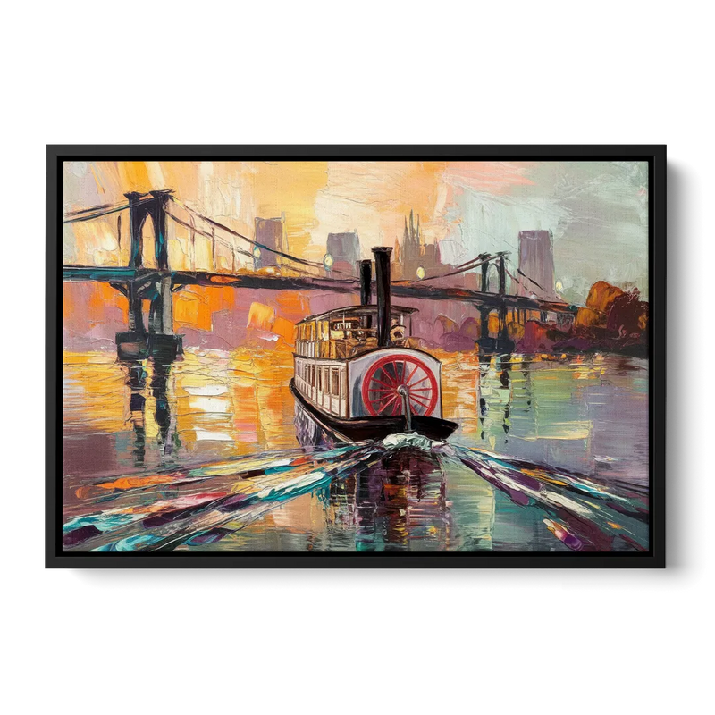 New Orleans Mississippi River Views - Black Frame Canvas