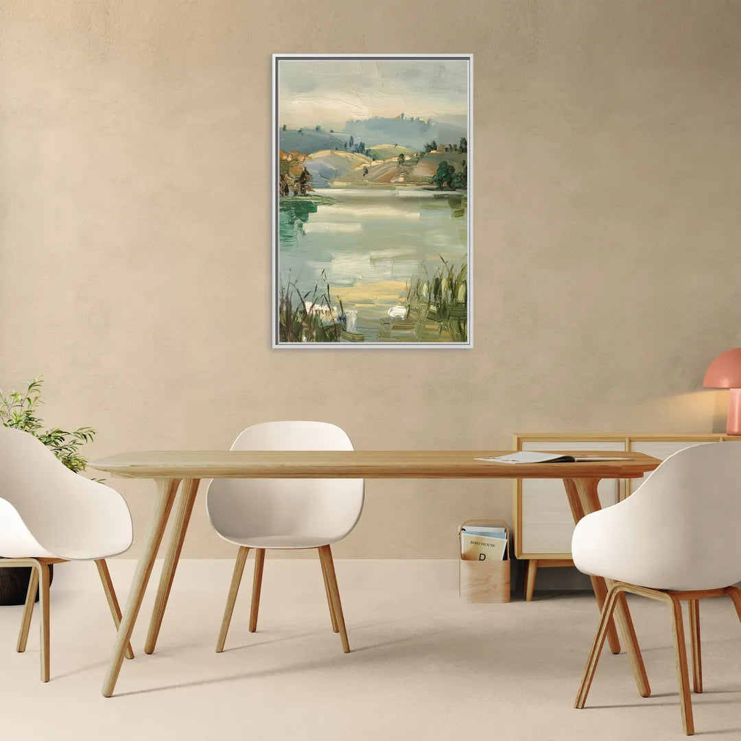 Burlington Peaceful Lakeside - Living Room White Frame Canvas