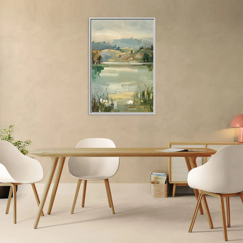 Burlington Peaceful Lakeside - Living Room White Frame Canvas