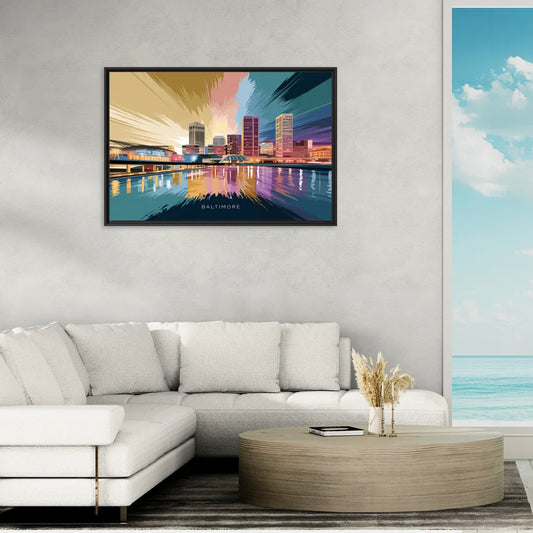 Baltimore Iconic Skyline - Living Room Black Frame Canvas