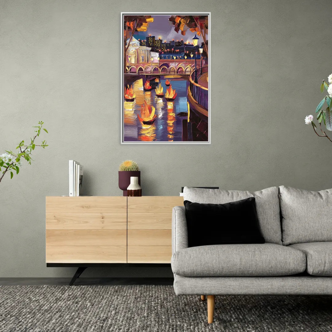 Providence Waterfire Glow - Living Room White Frame Canvas