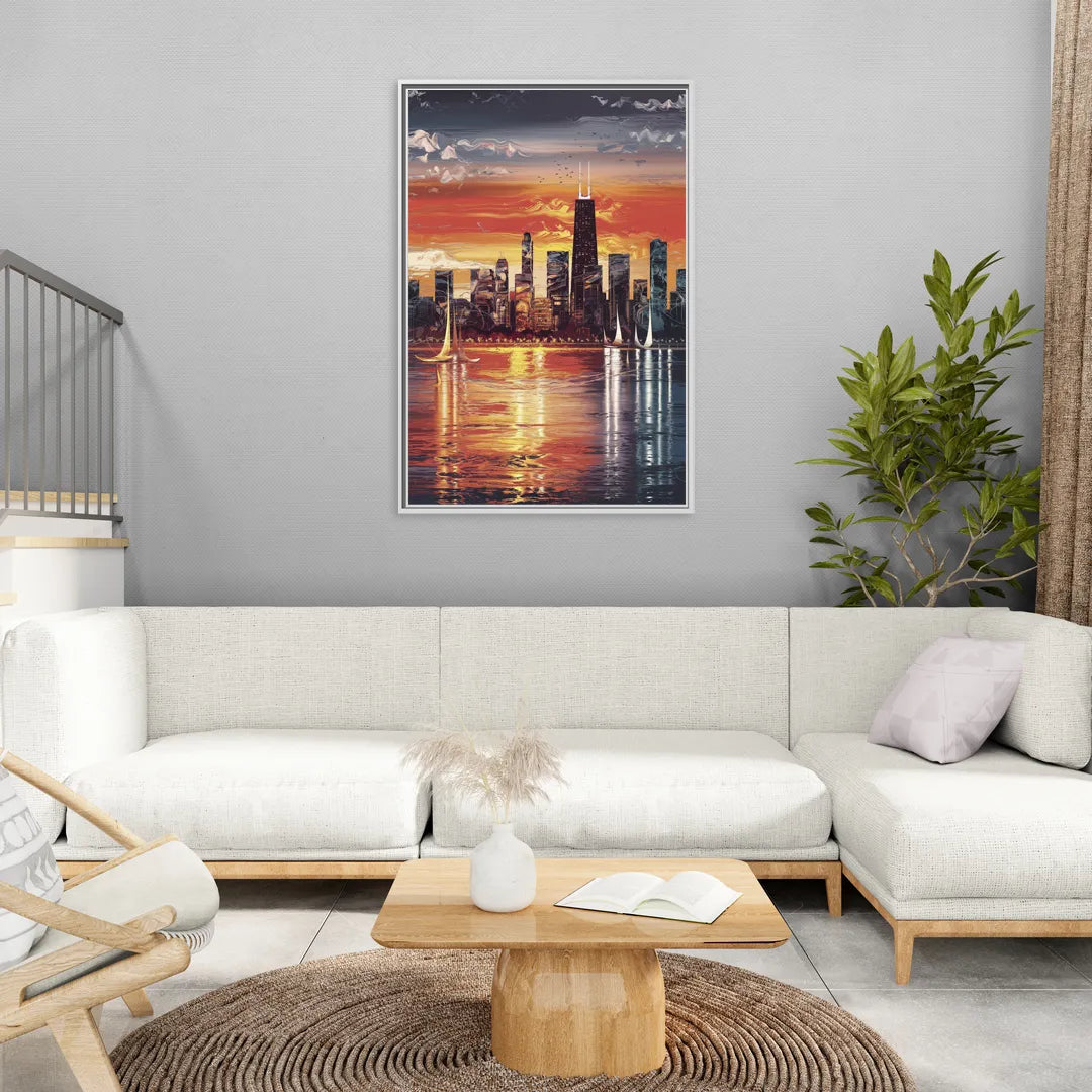 Chicago Lakefront Beauty - Living Room White Frame Canvas