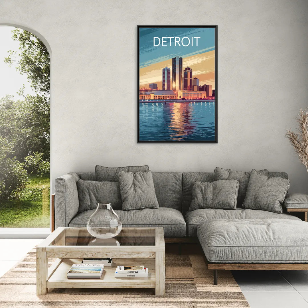 Detroit Historic Landmarks - Living Room Black Frame Canvas