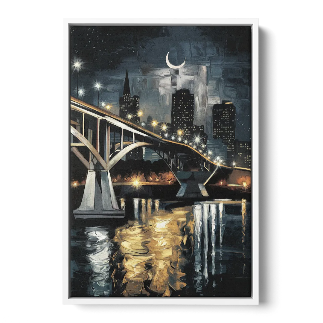 New Orleans Crescent City Nights - White Frame Canvas
