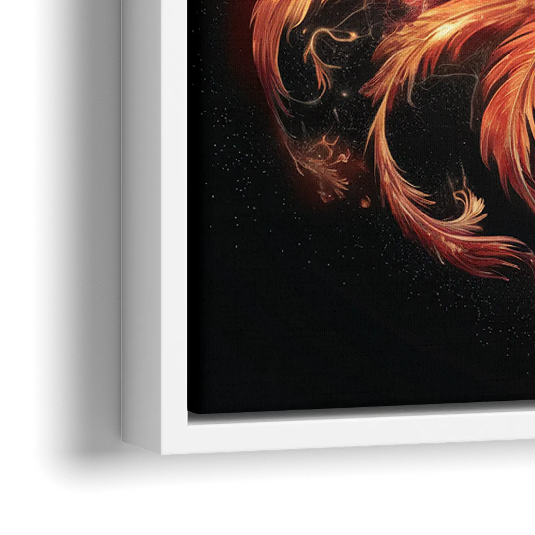 Phoenix Bird in Flight - Close-Up White Frame Canvas