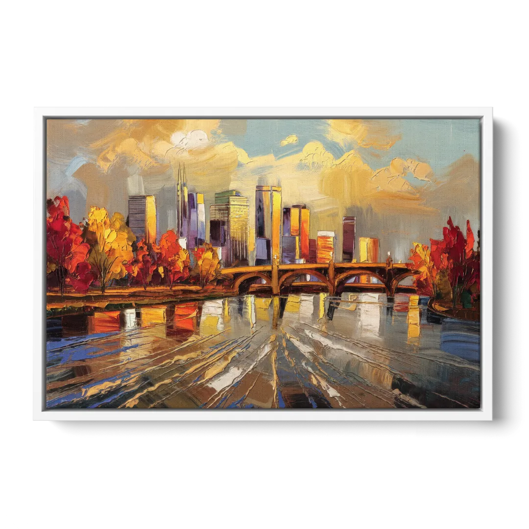 Minneapolis Mississippi River View - White Frame Canvas