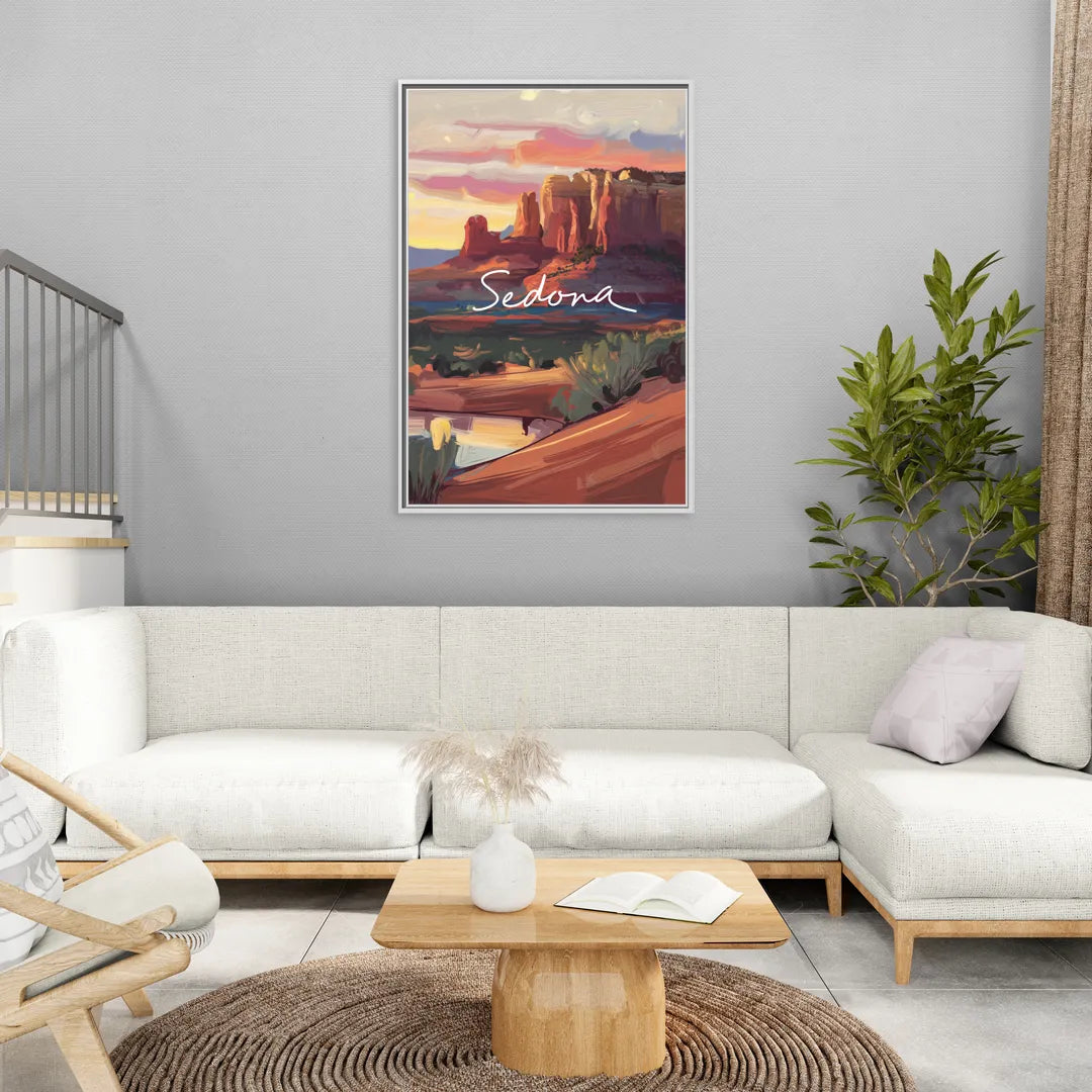 Sedona Red Rock Sunset - Living Room White Frame Canvas