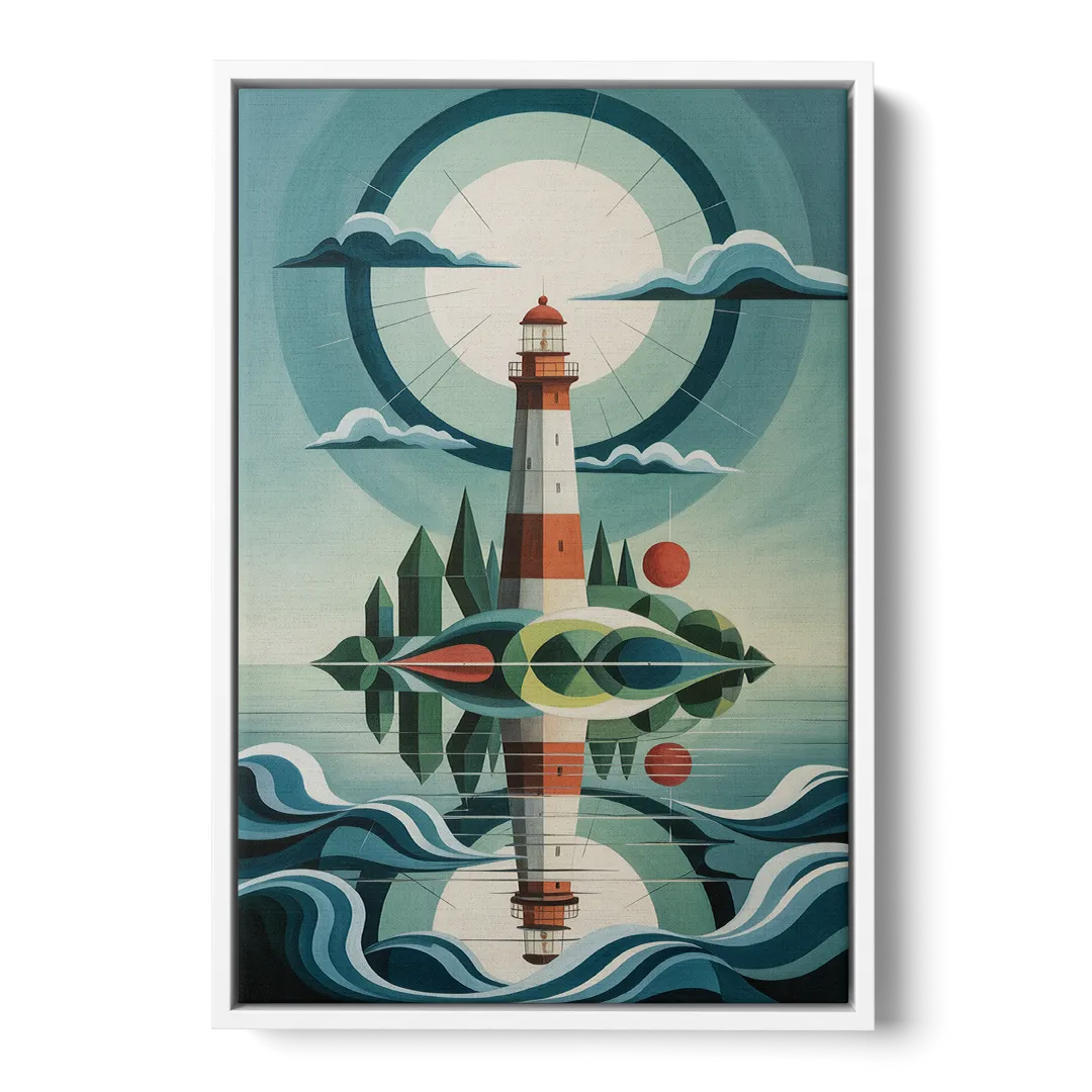 Lighthouse on the Island - White Frame Canvas