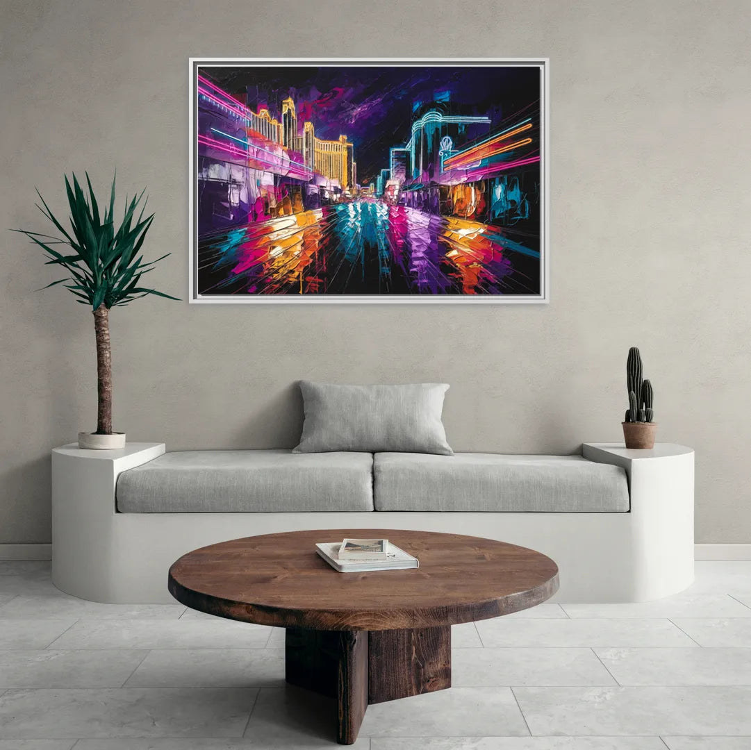 Las Vegas Neon Nights - Living Room White Frame Canvas
