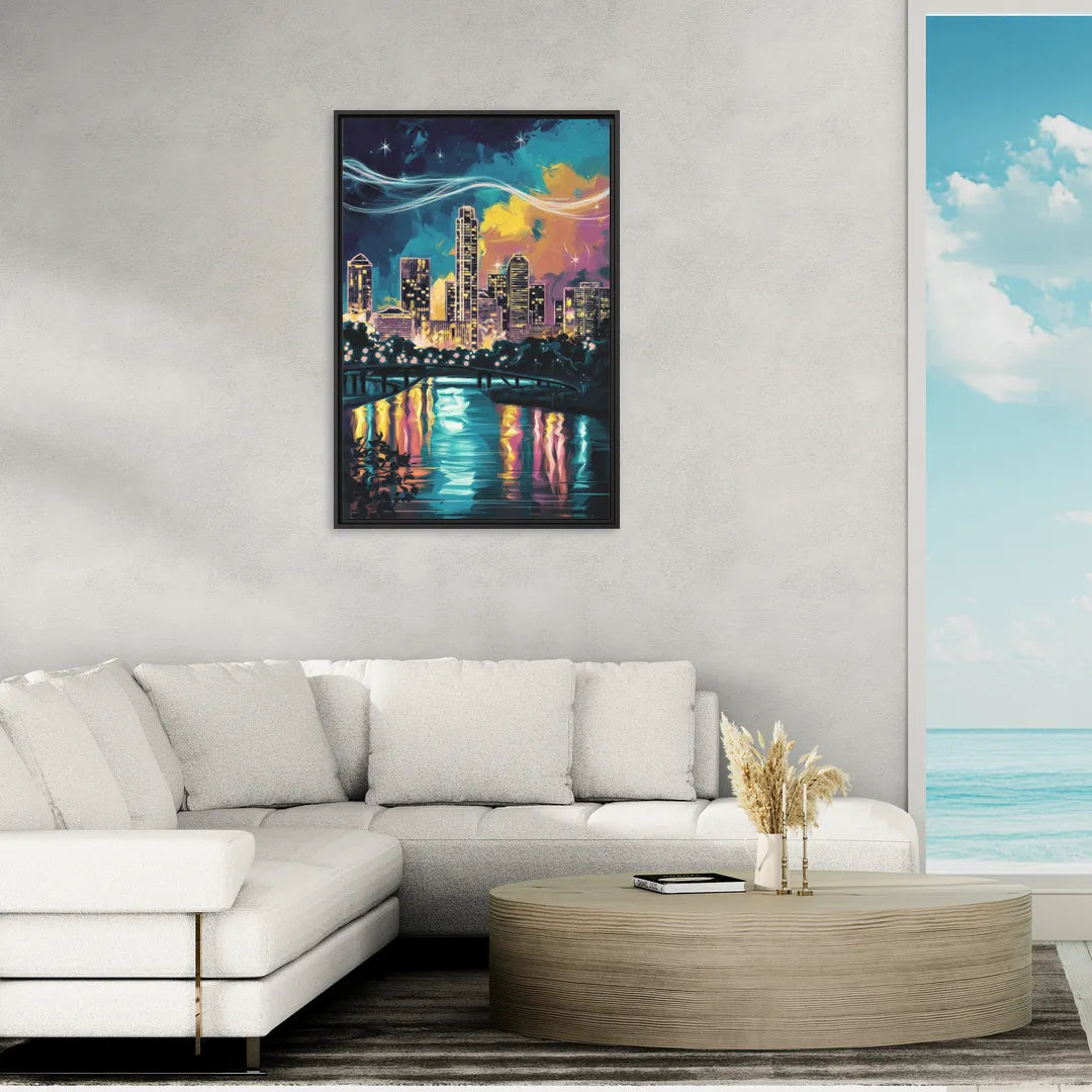 Austin Night Lights - Living Room Black Frame Canvas