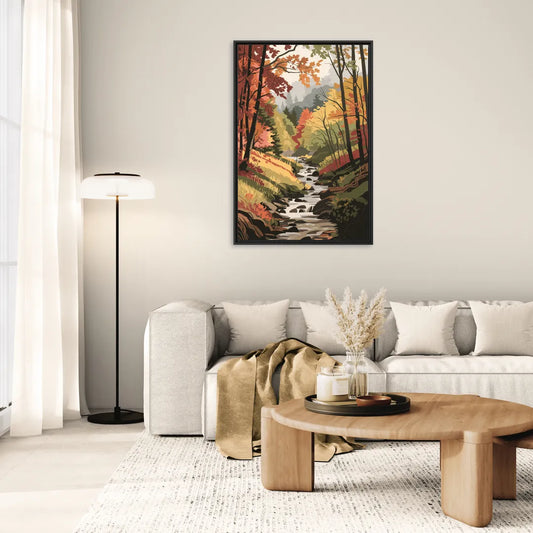 Gatlinburg Autumn Forest View - Living Room Black Frame Canvas