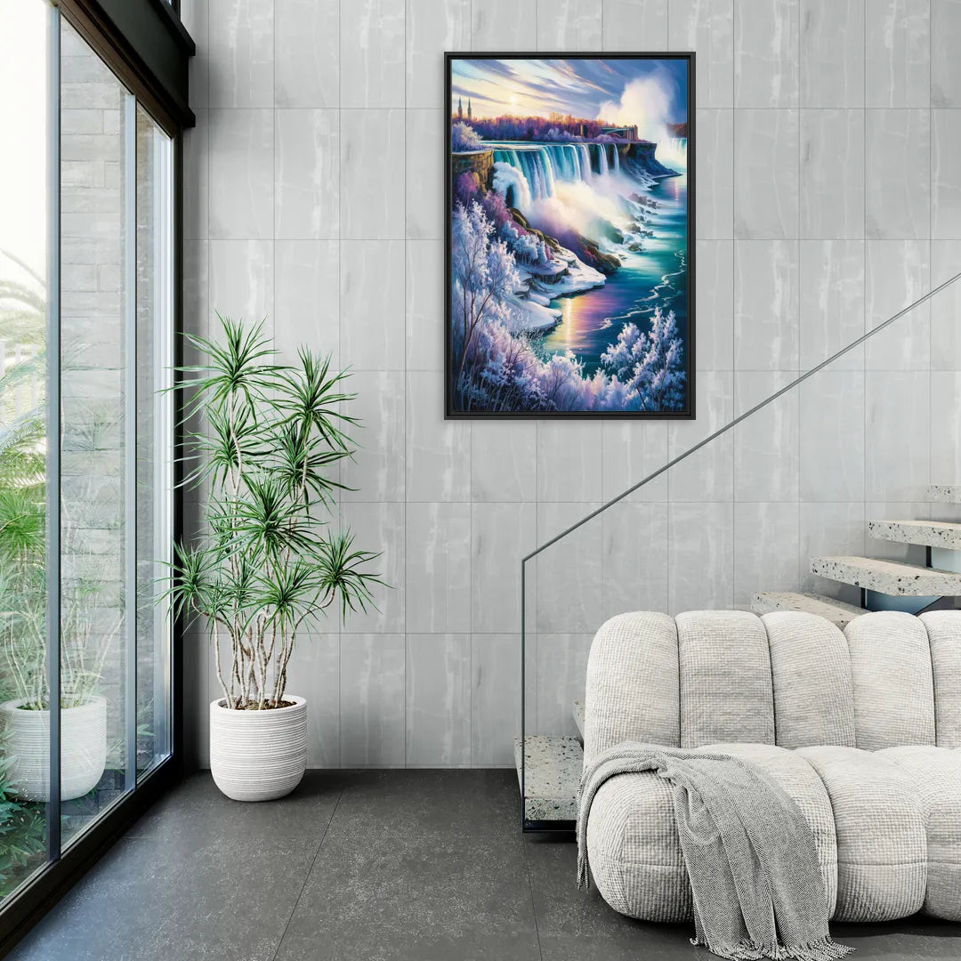 Niagara Falls Winter Freeze - Living Room Black Frame Canvas