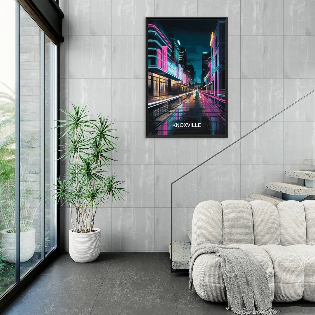 Knoxville Urban Night Lights - Living Room Black Frame Canvas