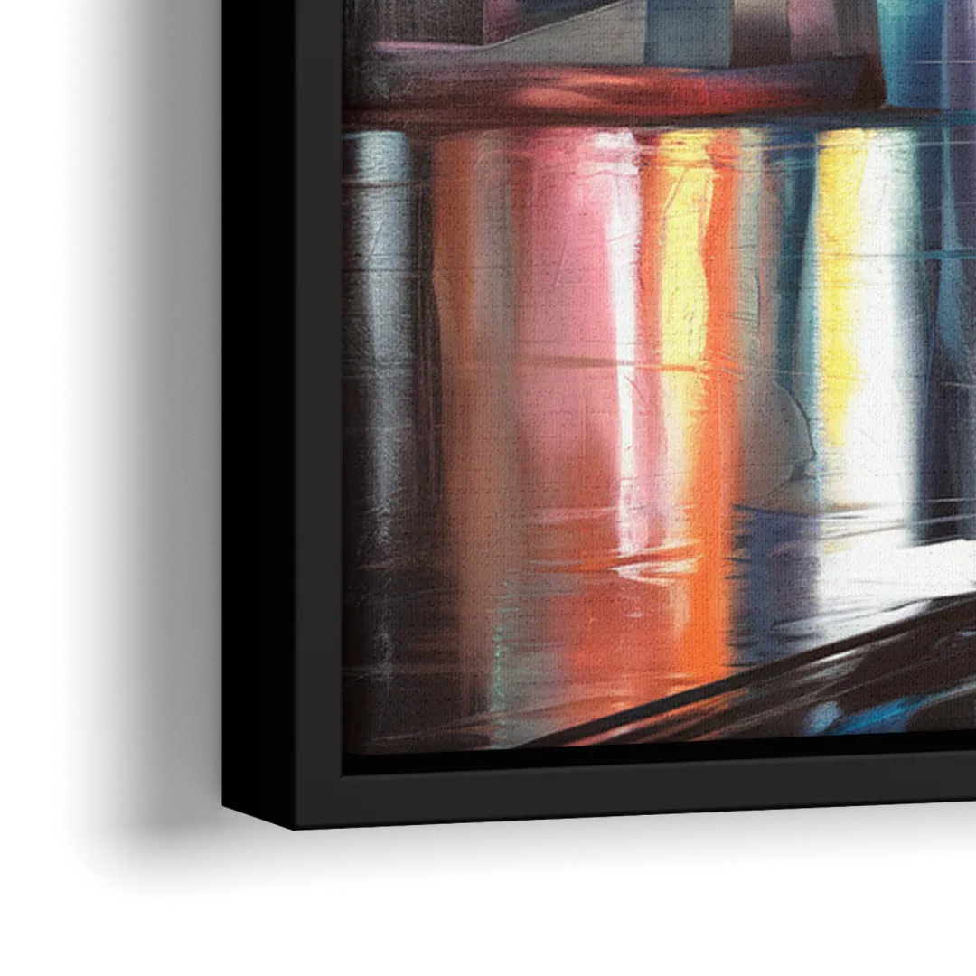 Cincinnati Skyline and Historic Bridges - Close-Up Black Frame Canvas