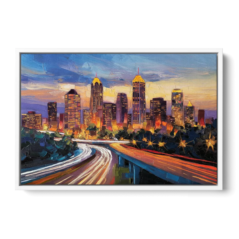 Atlanta Vibrant Downtown Scene - White Frame Canvas