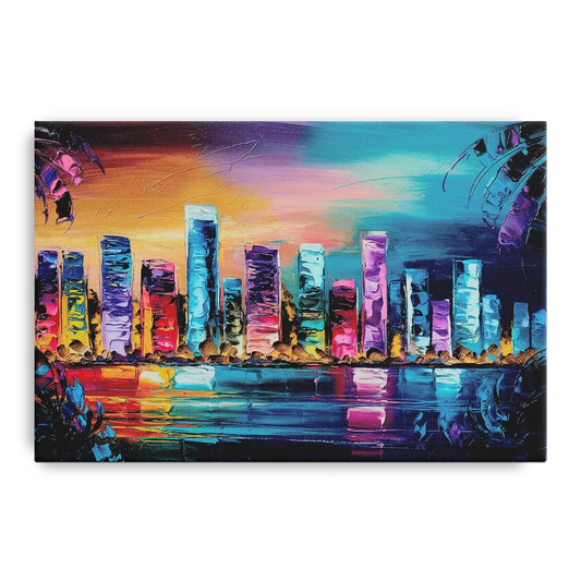 Miami Skyline Reflection - Canvas Wall Art