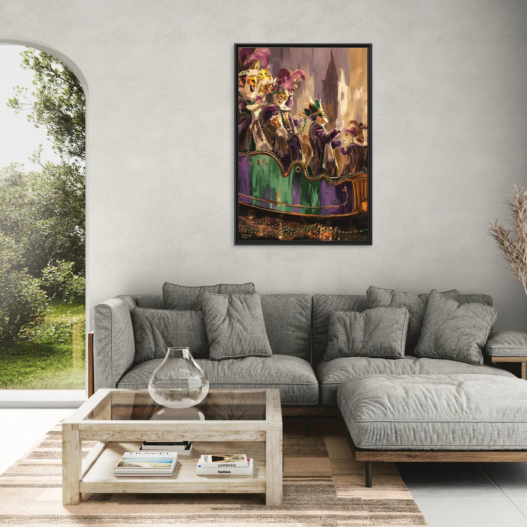 New Orleans Mardi Gras Parade - Living Room Black Frame Canvas