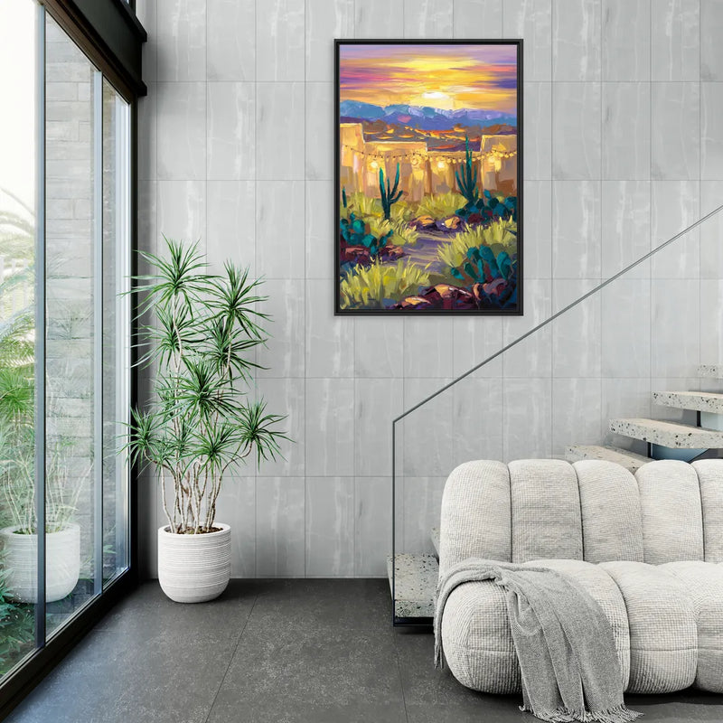Santa Fe Sunlit Horizon - Living Room Black Frame Canvas