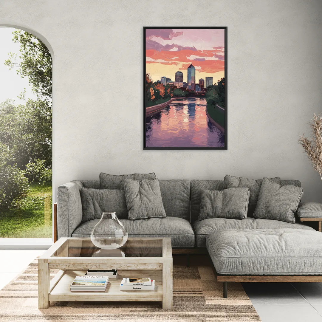 Arlington Skyline Sunset - Living Room Black Frame Canvas
