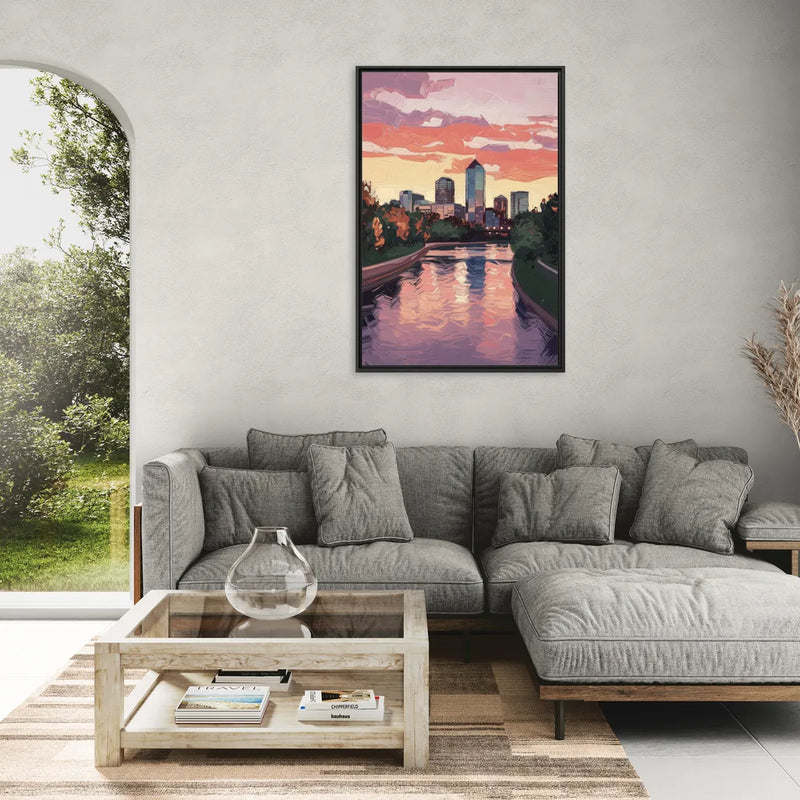 Arlington Skyline Sunset - Living Room Black Frame Canvas